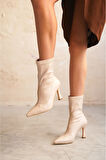 Kadın Lopez Streç Malzeme Sivri Burun Topuklu Bot - Ten Deri