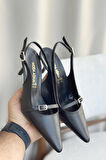 Kadın Deplay Tokalı Kısa Topuklu Ayakkabı - siyah-deri
