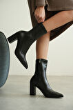 Kadın Enjoy Kalın Topuklu Streç Bot - siyah-deri