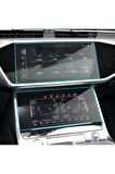 Audi A6 Navigasyon ve Alt Kontrol Paneli 9H Nano Ekran Koruyucu 2019 2020 2021 2022 2023