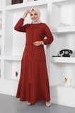 Dikiş Detaylı Elbise KİREMİT