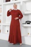 Dikiş Detaylı Elbise KİREMİT