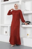 Dikiş Detaylı Elbise KİREMİT