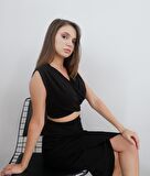 Siyah Etek Crop İkili Takım Tasarım Hediye Büyük Beden Bayramlık