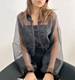 Organze Şifon Bomber Siyah Ceket Gömlek Tasarım Hediye Büyük Beden Tesettür Bayramlık