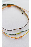 3'Lü Minimal Halhal Turuncu, yeşil, Kahverengi İpli Miyuki boncuklu