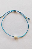 Tek İncili Minimal Mavi Simli İp Bileklik (İncecik)
