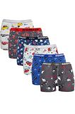 Erkek Çocuk Renkli Desenli Pamuklu Boxer 6 Lı