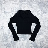 Momikon Kız Çocuk Pamuklu Uzun Kollu Polo Yaka Fitilli Bluz