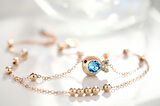 Mavi Swarovski® Taşlı Rose  Balıklı İnce Halhal (Altın Kaplama)