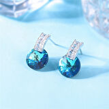 Monemel Swarovski Taşlı  Mavi Yuvarlak Küpe (Altın Kaplama)