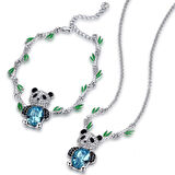Monemel Kristal Taşlı Özel Tasarım Panda Kolye ve Bileklik Set (Altın Kaplama)