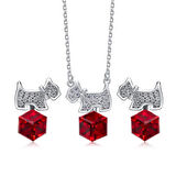Monemel Kristal Taşlı  Kırmızı  Köpekli Kolye ve Küpe Set (Altın Kaplama)