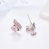 Kristal Pembe  Kolye ve Kupe Set (Altın Kaplama)