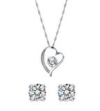 Monemel Kristal Taşlı Kalpli Kolye ve Küpe Set (Altın Kaplama)