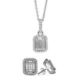 Monemel Kristal Taşlı Gümüş Baget Kolye Ve Küpe Set (Altın Kaplama)