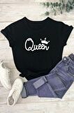 Queen Unisex Siyah Oversize Baskılı Tişört - Şık ve Rahat