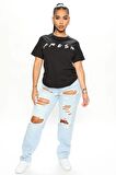 Fresh Siyah Oversize Baskılı T-Shirt - Unisex
