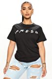 Fresh Siyah Oversize Baskılı T-Shirt - Unisex