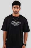 Hustle Unisex Siyah Oversize T-Shirt - Özgün Baskı ve Geniş Kesim