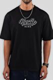 Hustle Unisex Siyah Oversize T-Shirt - Özgün Baskı ve Geniş Kesim