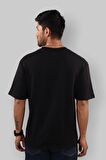 Hustle Unisex Siyah Oversize T-Shirt - Özgün Baskı ve Geniş Kesim