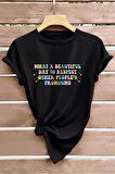 Beautiful Siyah Oversize Baskılı T-Shirt - Unisex