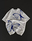 MOONFER Unisex Bisiklet Yaka Baskılı Oversize T-Shirt - Beyaz