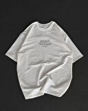MOONFER Unisex Bisiklet Yaka Baskılı Oversize T-Shirt - Beyaz