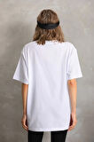 MOONFER Unisex Taş Desenli Oversize T-Shirt - Beyaz