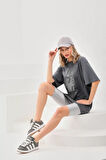 MOONFER Unisex Taş Desenli Oversize T-Shirt - Füme