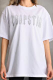 MOONFER Unisex Taş Desenli Oversize T-Shirt - Beyaz