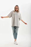 MOONFER Unisex Taş Desenli Oversize T-Shirt - Gri