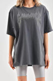 MOONFER Unisex Taş Desenli Oversize T-Shirt - Füme