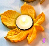 Çınar Yaprağı Tealight Mumluk Yaprak Silikon Kalıp K-109, Polyester Taş Tozu Çimento Alçı Kalıbı