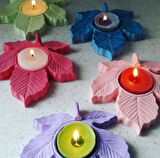 Çınar Yaprağı Tealight Mumluk Yaprak Silikon Kalıp K-109, Polyester Taş Tozu Çimento Alçı Kalıbı