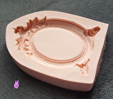 Yaprak Dekorlu 12cm Oval Çerçeve Silikon Kalıp K-111, Taş Tozu Polyester Alçı Mum Kalıbı