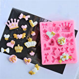 Taç Kurdele Çiçek Kalp Cupcake Silikon Kalıp K-1131, Taş Tozu Sabun Alçı Mum Kalıbı
