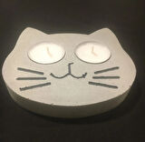 Kedi Kafası Çift Tealight Mumluk Hayvan Temalı Silikon Kalıp K-1139, Taş tozu çimento Alçı Kalıbı