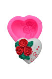3 Boyutlu 4,7cm I Love U Güllü Kalp Silikon Kalıp K-1286, Taş Tozu Sabun Alçı Mum Kalıbı