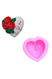 3 Boyutlu 4,7cm I Love U Güllü Kalp Silikon Kalıp K-1286, Taş Tozu Sabun Alçı Mum Kalıbı