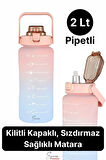 2 Lt Pipetli Motivasyonel Su Matarası Sağlıklı Sızdırmaz Suluk Tritan Spor Salonu Su Şişesi Sticker