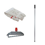 Cod-Ex Geniş Islak Paspas Mop Takımı Seti - 3 Adet Geniş Islak Mop Başlığı  + Metal Sap + Mop Tutucu