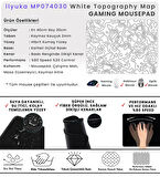 40X30cm Gaming Oyuncu Mousepad Kaymaz Kauçuk Taban Dikişli Kenar White Topography Map MP074030