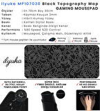 Black Topography Map MP107030 ilyuka Gaming Oyuncu Mousepad 70X30cm