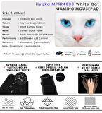 40X30cm Gaming Oyuncu Mousepad Kaymaz Kauçuk Taban Dikişli Kenar White Cat MP124030