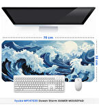 70x30 Ocean Storm ilyuka MP147030 Büyük Boy XL Gaming Mousepad Dikişli Kenar Kaymaz Taban 70x30cm