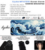 70x30 Ocean Storm ilyuka MP147030 Büyük Boy XL Gaming Mousepad Dikişli Kenar Kaymaz Taban 70x30cm