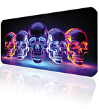 90x40 Bright Skull XXL Büyük Boy ilyuka MP209040 Gaming Mousepad Dikişli Kenar Kaymaz Taban 90x40cm