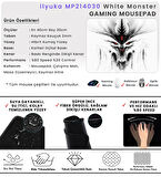 40X30cm Gaming Oyuncu Mousepad Kaymaz Kauçuk Taban Dikişli Kenar White Monster MP214030